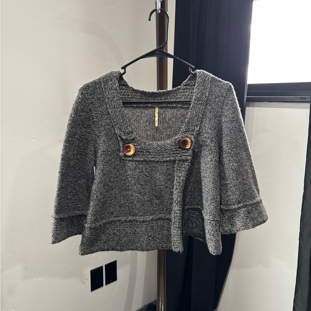 Free People Wool Blend 3/4 Sleeves Cropped Cardigan Sweater in Gray Size S